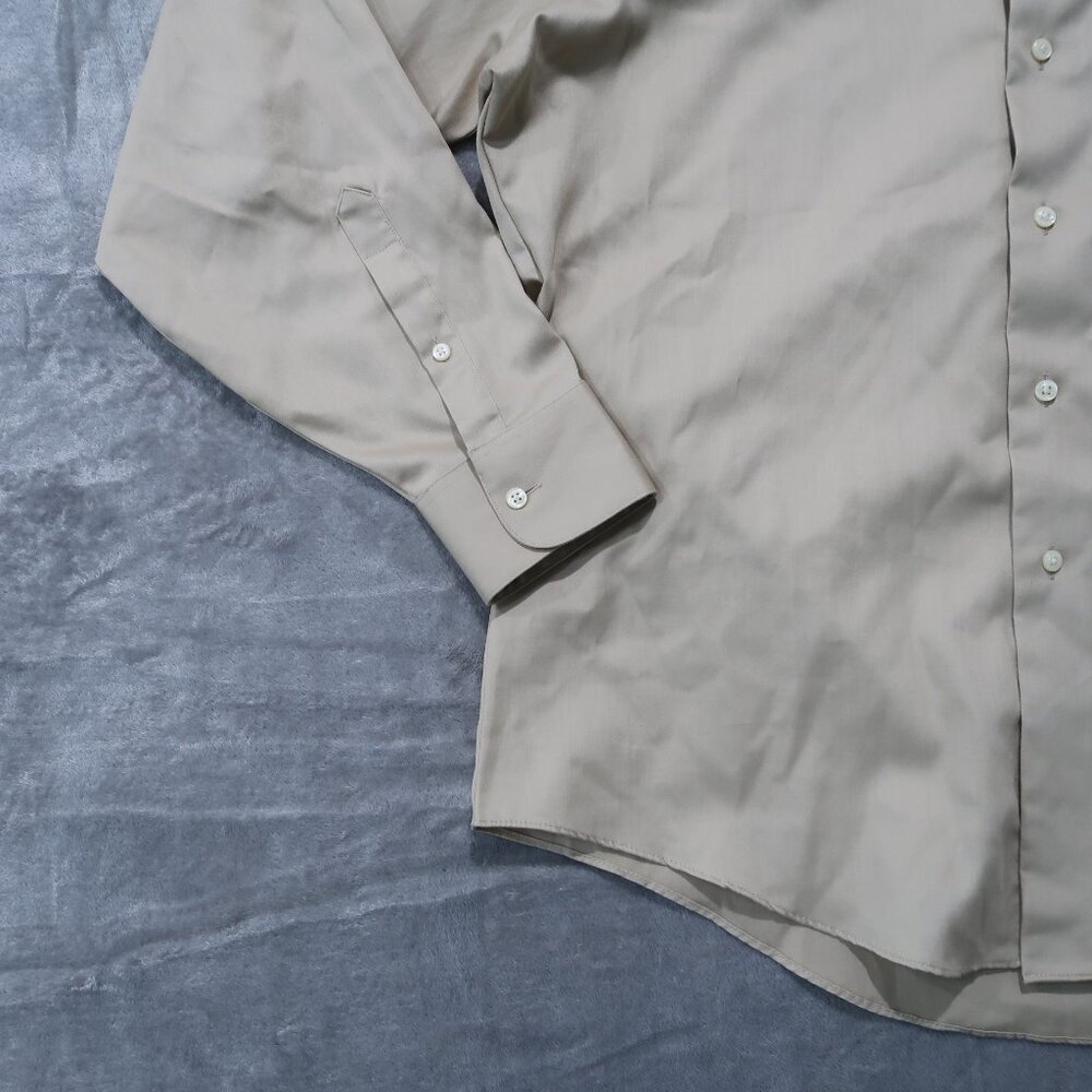 Geoffrey Beene Fitted Button Down Mens Wrinkle Free Sateen Shirt Cream Tan XL - Picture 3 of 12